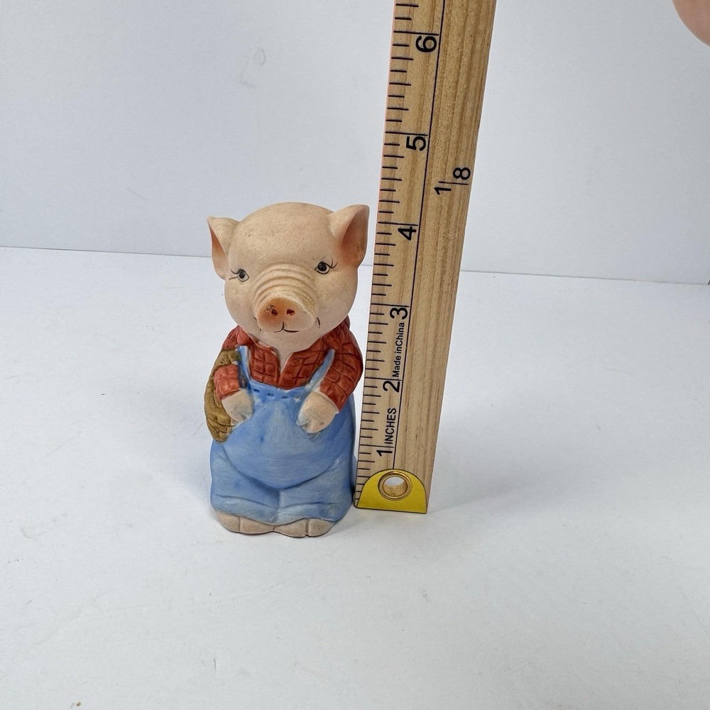 Vintage Jasco Taiwan Pig Bell Figurine Blue Overalls Farm Country Ceramic - Picture 7 of 8